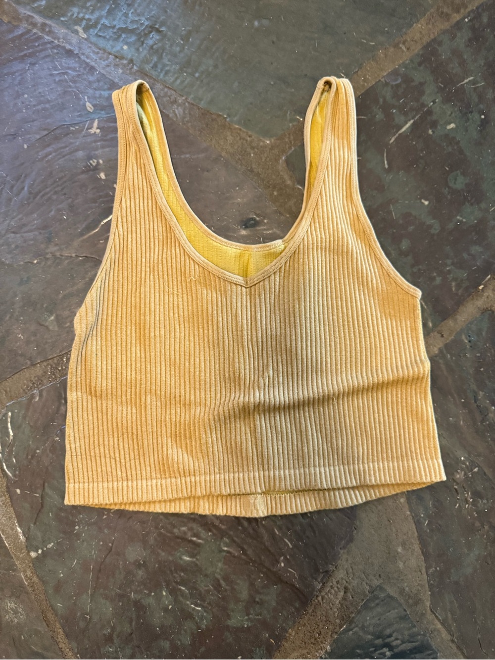 Ribbed V-Neck Cropped Tank Top - Yellow